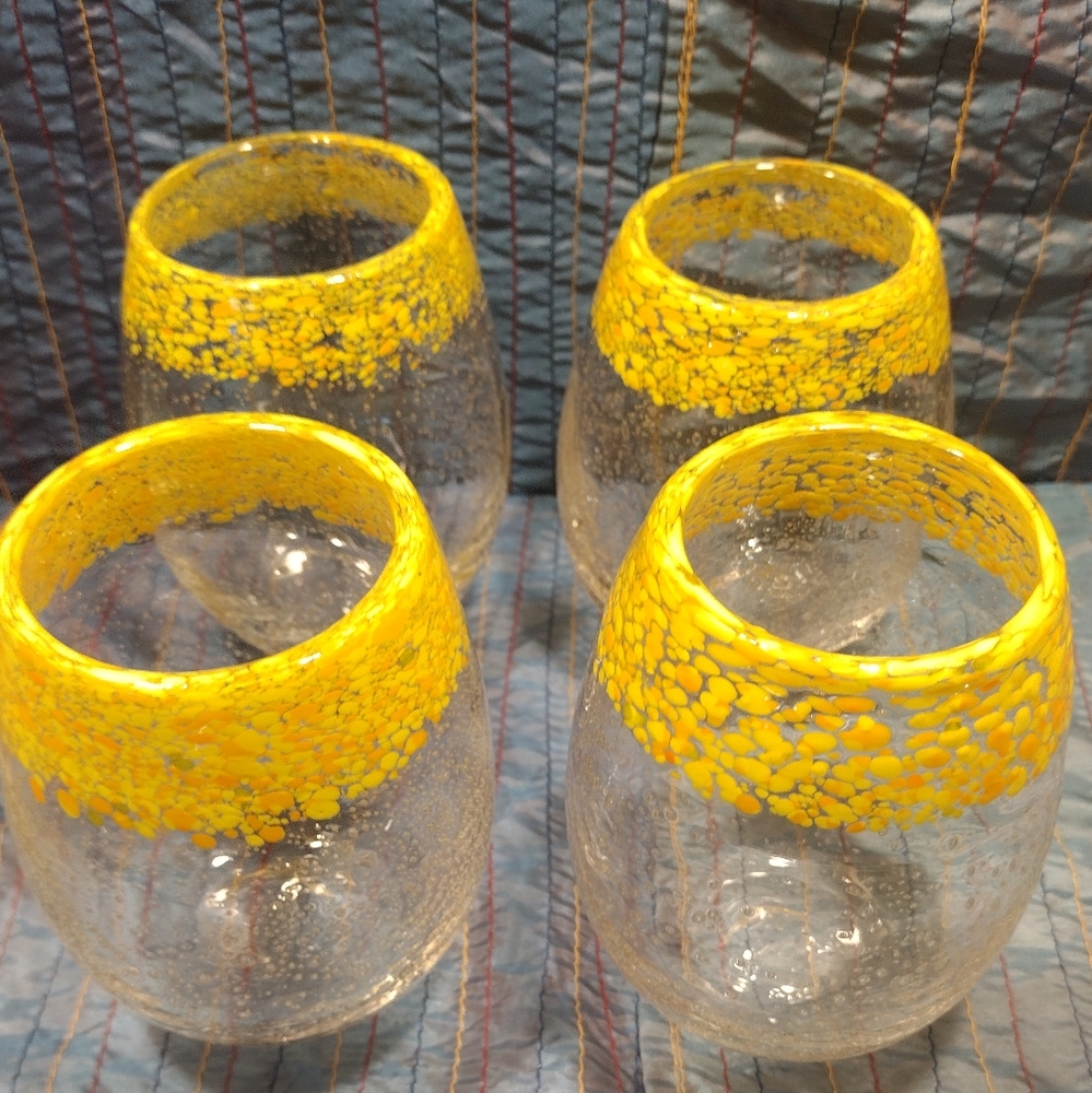 Yellow Accented Blown Glass Tumblers - Picture 2 of 3